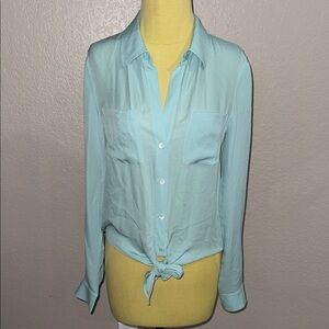 Theory Light Blue Tie-Front Button-Up Shirt - size medium